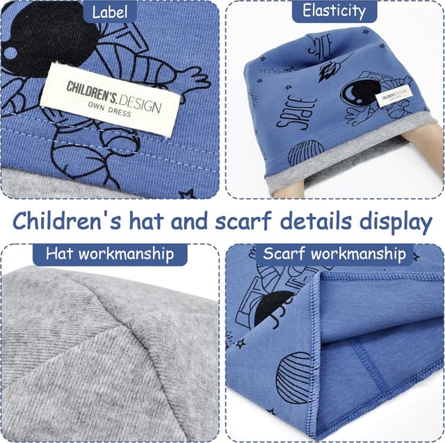 Detalle de beifon Kinder Beanie-Mütze & Loop-Schal Set (2 bis 8 Jahre) aus 95% Baumwolle