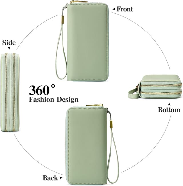 Detalle de FALAN MULE Damen-Geldbörse aus Leder mit RFID-Schutz, großes Portemonnaie mit Doppel-Reißverschluss und 24 Kartenfächern