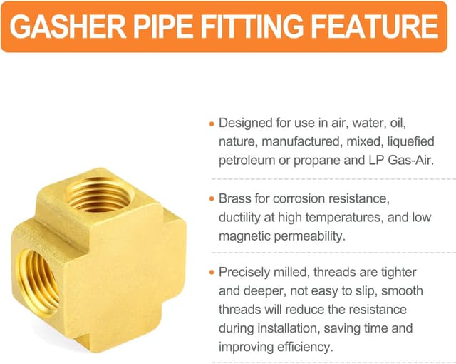 Detalle de GASHER Messing 4-Wege Rohrverschraubung (Barstock) – 5er-Set, BSP Female, 1/8