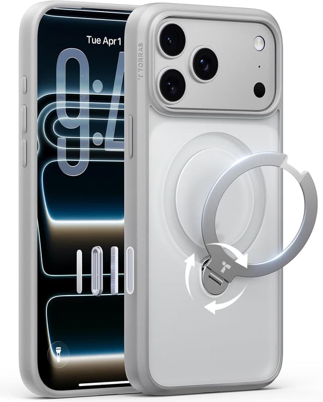 Detalle de TORRAS Q3 Spin Case for iPhone 17 Pro Max with 360° Magnetic Stand & MagSafe, Mist Grey