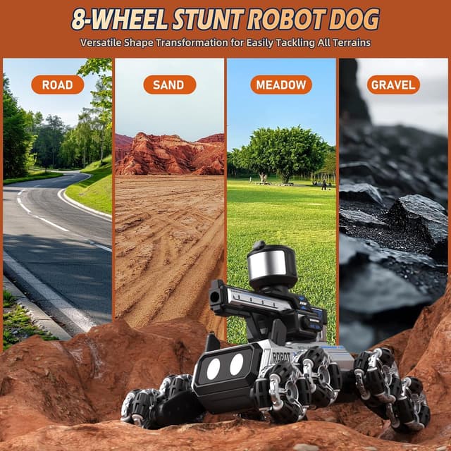 Thumbnail 6 de Daxiongmao Remote Control Robot Dog Toy with LED Eyes, Gesture Control & Water-Shooting Turret (Black)