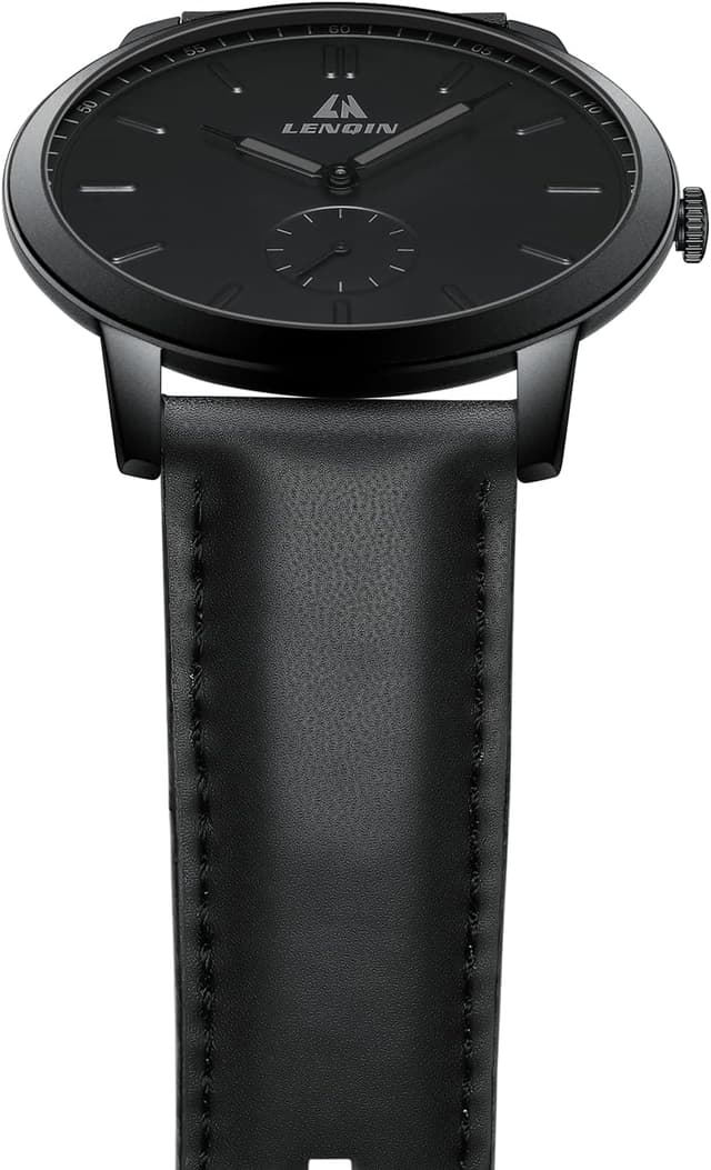 Detalle 2 de LN LENQIN Herren-Armbanduhr mit Lederband, analoges Quarzwerk und 3 ATM Wasserschutz
