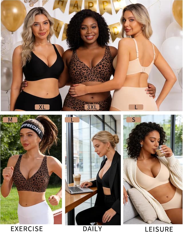 Detalle de HOWIN Jelly Bras Women’s Deep V Wireless Push Up T-Shirt Bra (Seamless, No Underwire)