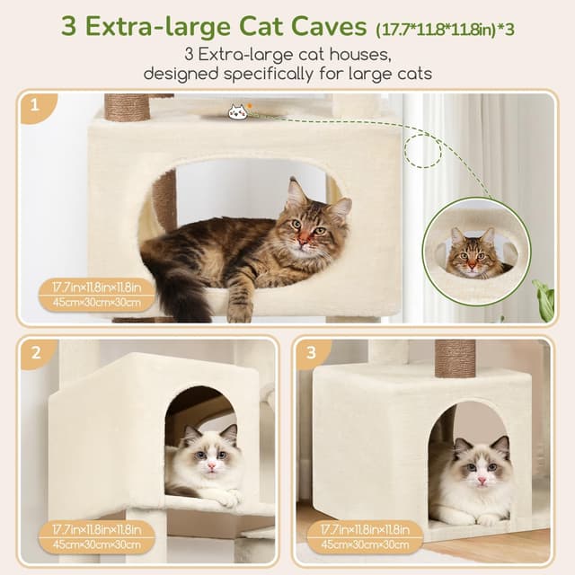 Detalle de Globlazer Tiragraffi per Gatti Beige XXL da 203 cm con 3 grandi grotte, piattaforma extra large e sisal pieno