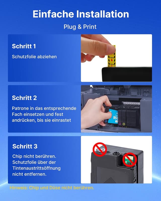 Detalle de RUDGUZ 953XL Druckerpatronen kompatibel für HP 953XL Multipack (4er-Pack) – Schwarz, Cyan, Magenta, Gelb