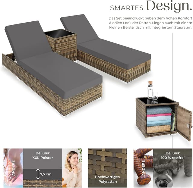 Thumbnail 2 de tectake Lounge 2er Sonnenliegen Natur