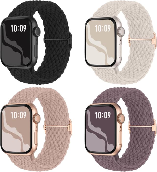 Detalle de Braided Stretchy Solo Loop Apple Watch Band 4-Pack