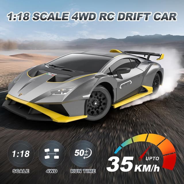 Detalle 2 de Lamborghini RC Drift Car 1:18 4WD – high-speed remote control drift car with proportional throttle and LEDs