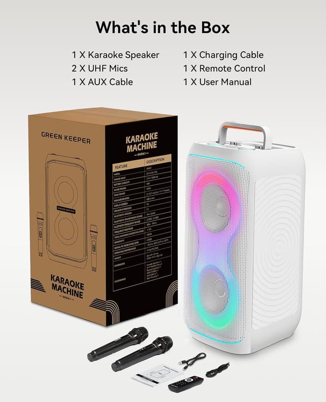 Thumbnail 6 de GKD61 Karaoke Machine for Adults with 2 Wireless UHF Microphones, 400W Peak Portable Bluetooth Party Speaker