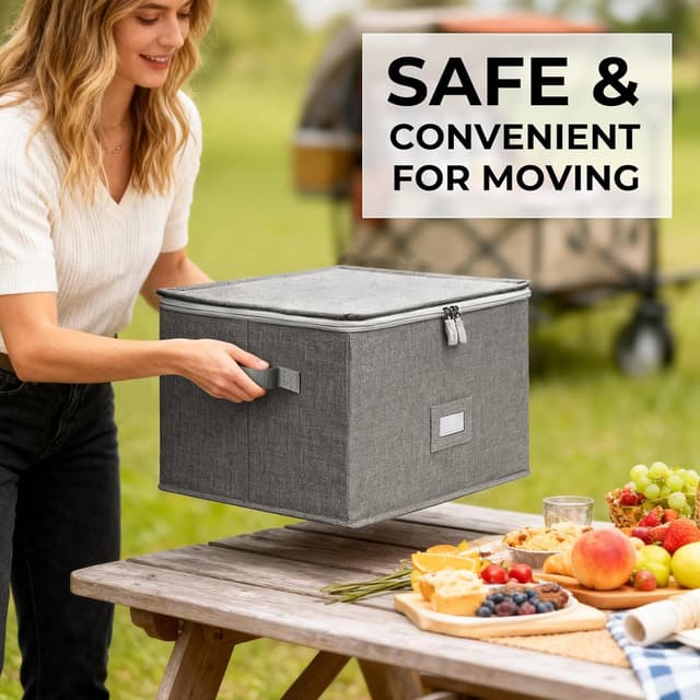 Detalle 2 de LotFancy Stemware Storage Container (Hard Shell) — Stackable Wine Glass Storage Box with Dividers & Handles