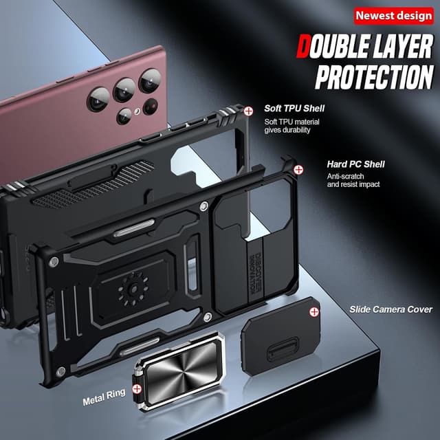 Detalle de LeYi Galaxy S22 Ultra Rugged Case with Ring Stand