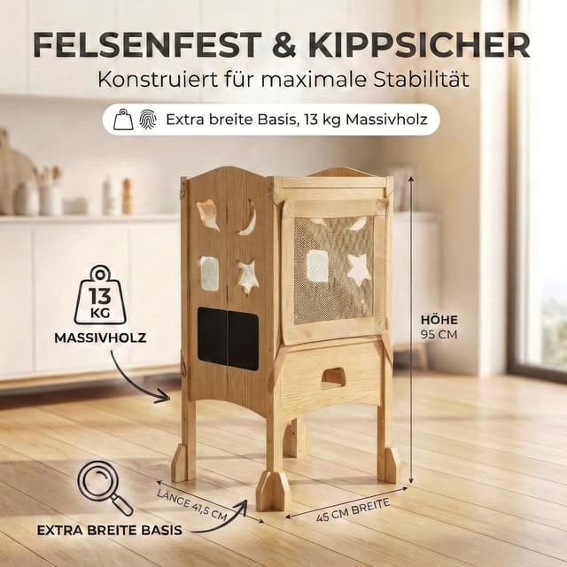 Detalle 2 de BabybeFun Lernturm ab 1 Jahr, klappbar mit 360° Sicherheitsnetz & Anti-Kipp-Schutz