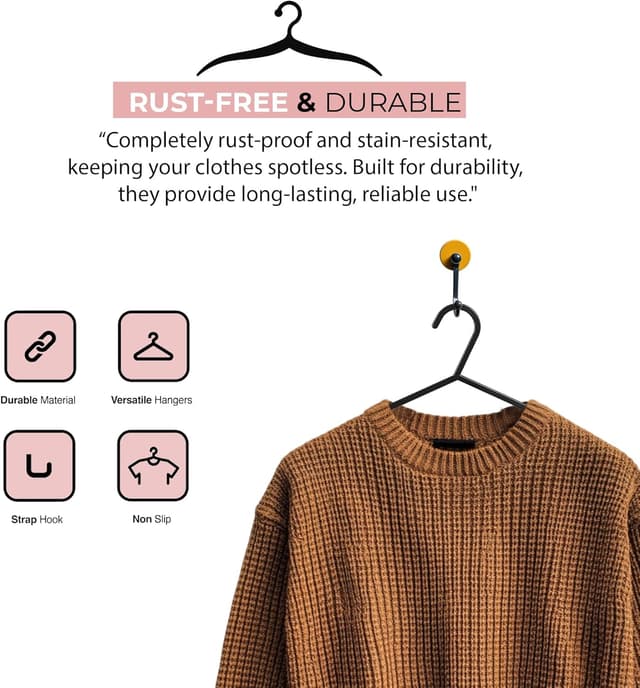 Detalle 2 de Roe Tenpo Coat Hangers 25 Pack (Black) – Non-slip slim plastic adult hangers