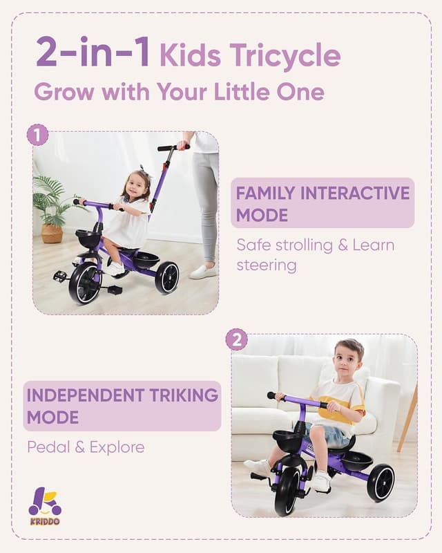 Thumbnail 1 de KRIDDO 2-in-1 Toddler Tricycle 18 Months 🎲