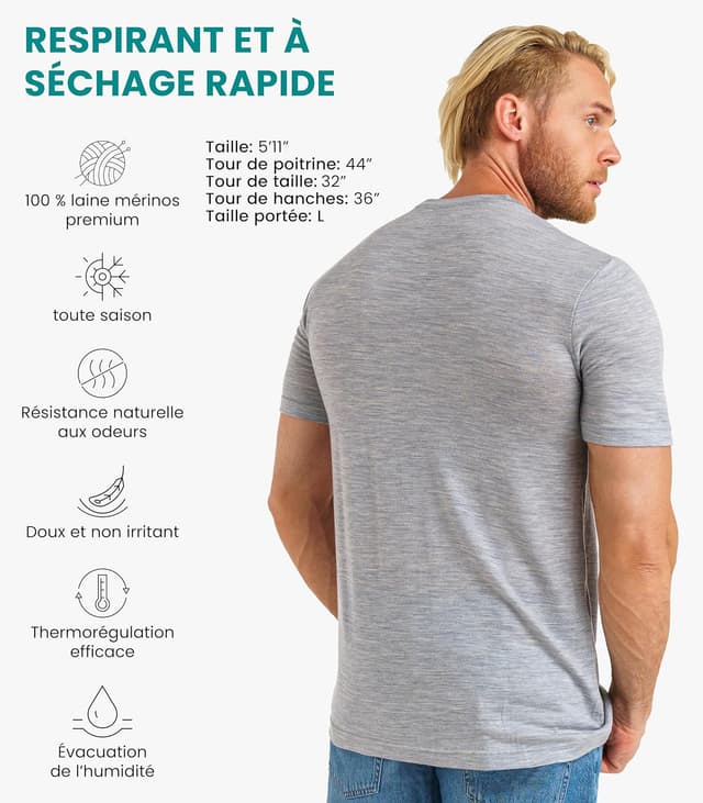 Detalle 2 de Merino.tech Merinos Homme Tee shirt 165 g/m²