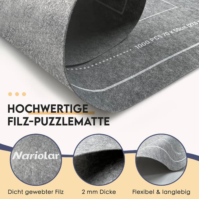 Detalle 2 de Nariolar Puzzlematte Puzzle Matte Roll für 500/1000/1500 Teile (Grau) – Zubehör zum Aufbewahren & Transportieren