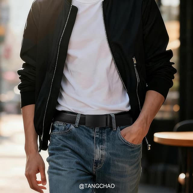 Detalle de TANGCHAO Herren-Gürtel mit Ratsche (Automatikschließe) aus Leder, 35 mm – ohne Löcher, größenverstellbar