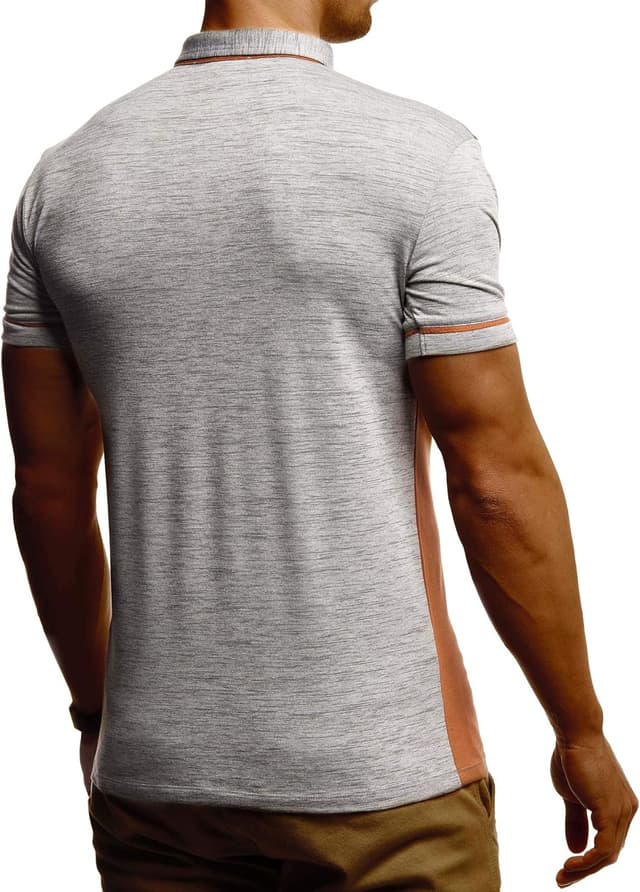 Detalle de Leif Nelson LN1420 : t-shirt à col polo homme en coton, coupe ajustée (noir/blanc, gris mélangé) jusqu’à XL