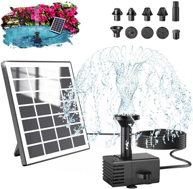 Detalle de SZMP Solar Fountain Pump Kit with Glass Solar Panel, 10 DIY Nozzles & 9.84ft Power Cord