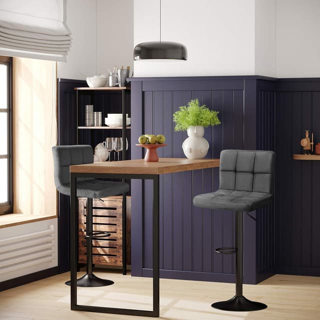 Detalle de Songmics Sgabelli da Bar da Cucina, set di 2 con velluto, altezza regolabile, schienale e poggiapiedi, grigio scuro