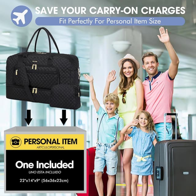 Thumbnail 6 de LUOCIP Large Women Travel Duffle Bag with Wet Toiletry Pocket and Shoe Compartment (Black)