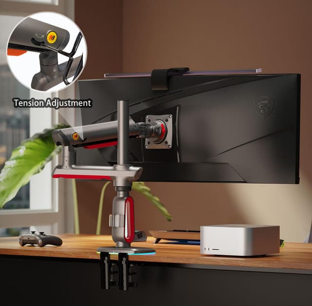 Detalle de NB Ergonomic Braccio per monitor pesante per ultrawide fino a 60" (fino a 20 kg) con VESA 75/100 mm, rosso