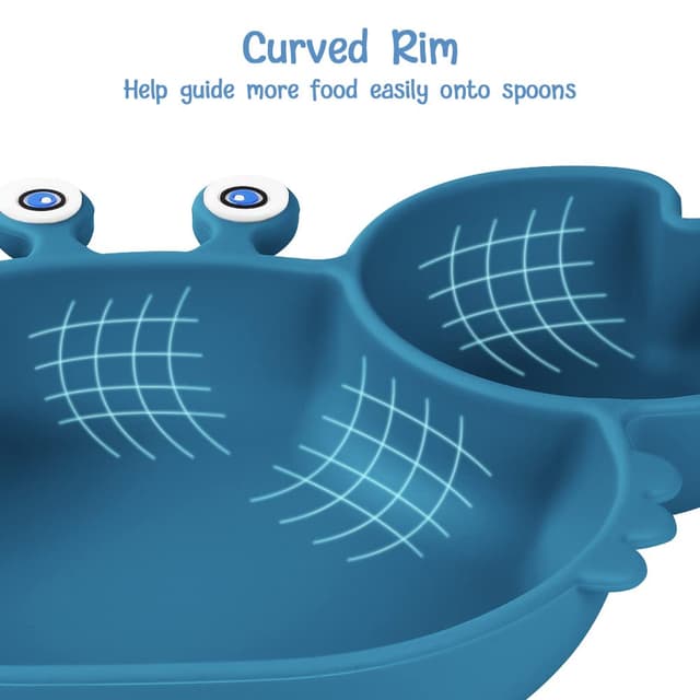Detalle 2 de Vicloon Baby Teller aus Silikon (mit Saugnäpfen, 3 Fächer), BPA-frei – rutschfestes Kindergeschirr
