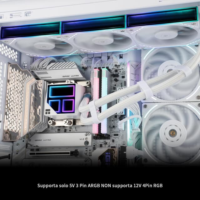 Detalle 2 de TR Frozen Infinity 360 White – AIO raffreddamento CPU con ventole triple PWM fino a 2000 rpm, compatibile AM4/AM5 e Intel LGA