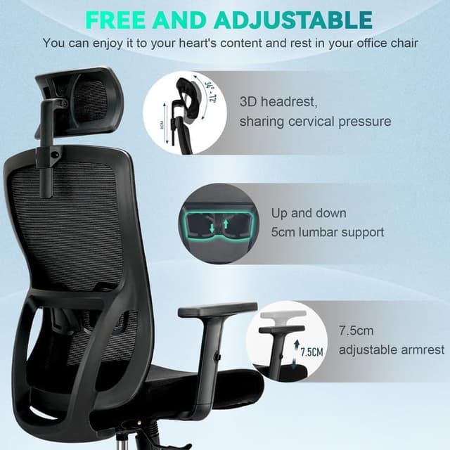 Thumbnail 5 de Silla Ergonomica con Reposacabezas y Soporte Lumbar