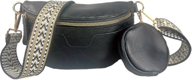 Detalle de Vpoofree Women’s Cross Body Bag (Small) with Coin Purse – Black adjustable sling/waist bag