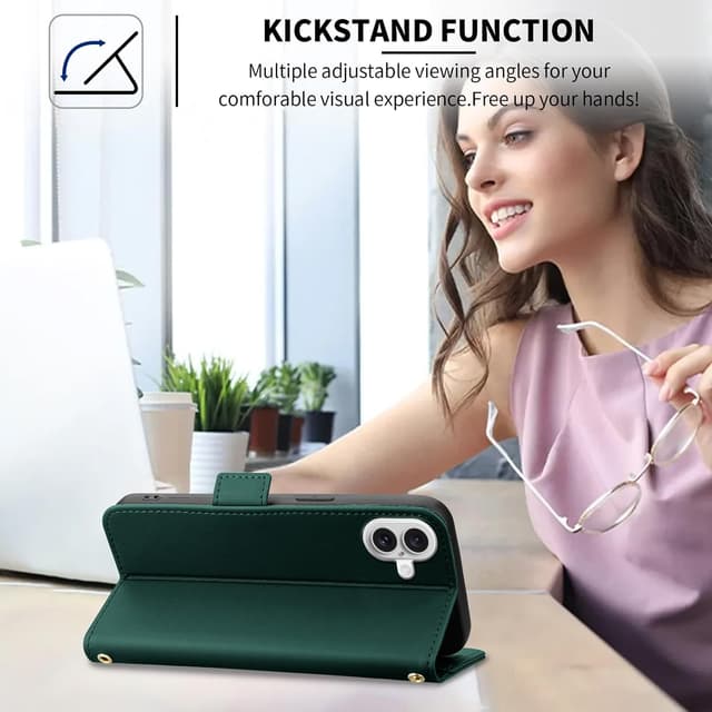 Detalle de ONETHEFUL Handyhülle für iPhone 17 (6,3 Zoll) – Flip Wallet Case mit Standfunktion, RFID-Schutz und 3 Kartenfächern, grün