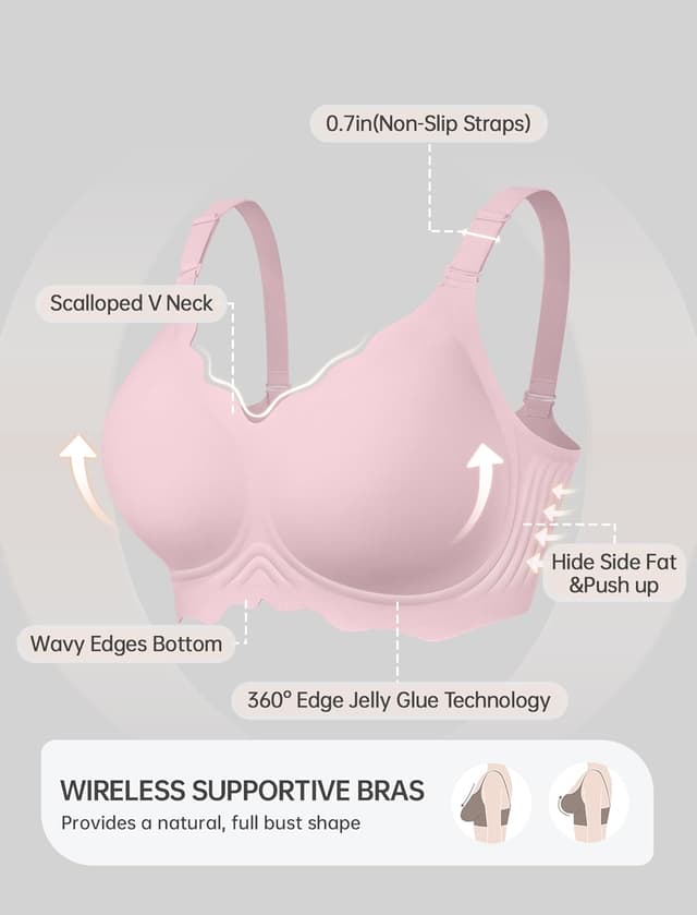 Detalle de OEAK Women Jelly Bras No Underwire Scalloped Push Up T-Shirt Bra (Seamless, Full Coverage, Convertible)