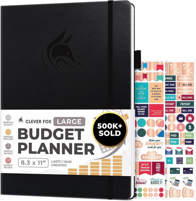 Detalle de Clever Fox Budget Planner & Expense Tracker Notebook (A4, Black) — monthly budget and bill tracking logbook