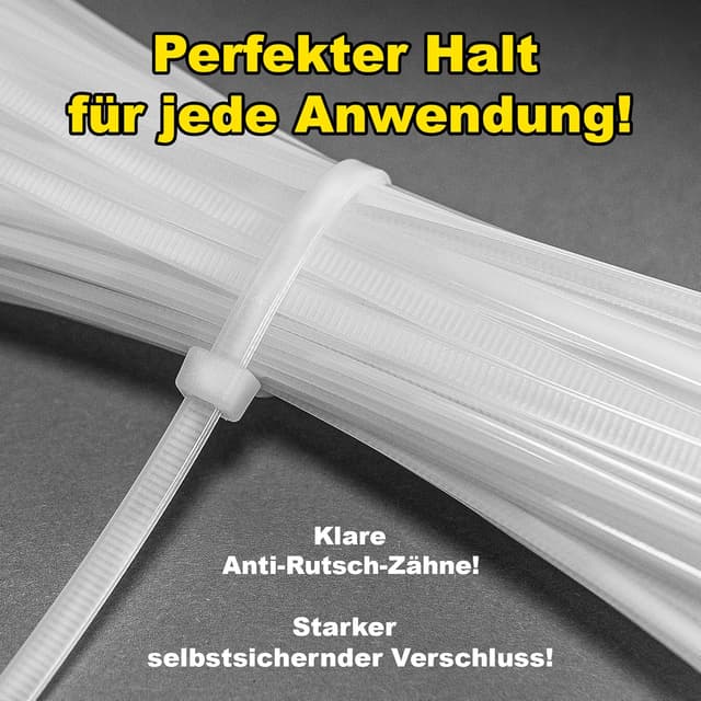 Detalle de Nylon-Kabelbinder 3,6×150 mm (100 Stück) – weiß, selbstverriegelnd, bis 18 kg Zugfestigkeit