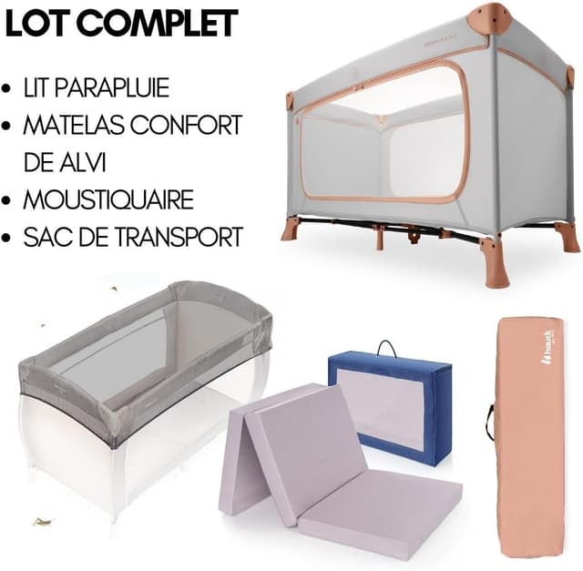 Detalle de Hauck Lot Lit Parapluie bébé avec matelas Dream N Play Plus 120x60 cm et moustiquaire – Dusty Cork