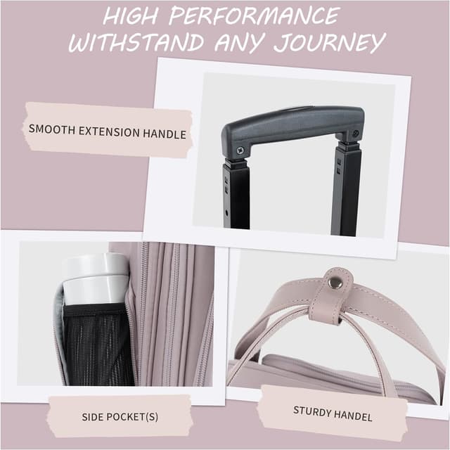 Detalle de VANKEAN Laptoptasche mit Rollen für 16-Zoll-Unterseite (Overnighter) – leichter Rollenkoffer für Reisen, Business & Arbeit, Rosa