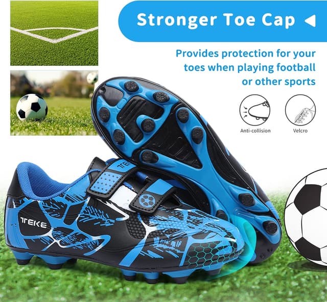 Detalle de Kids Boys Girls FG/AG Football Boots Trainers – Hook & Loop Anti-Collision Cleats for Indoor/Outdoor Play