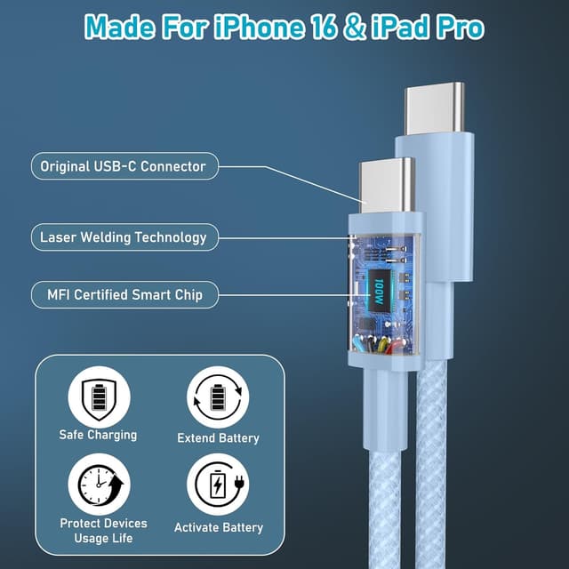 Thumbnail 5 de USB C to USB C Cable 3M 100W fast charging cable