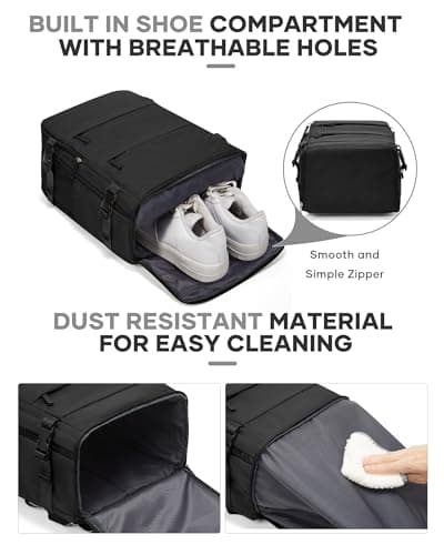 Detalle de BJLFS Mochila de cabina 40x30x20 para avión (Ryanair, Wizzair) con bolsillo portátil de 17" y compartimento seco/húmedo, negra