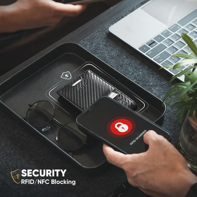 Detalle de VULKIT Pop Up Credit Card Holder Wallet for Men (RFID Blocking) – Carbon Black, Double Window Slots, Up to 12 Cards