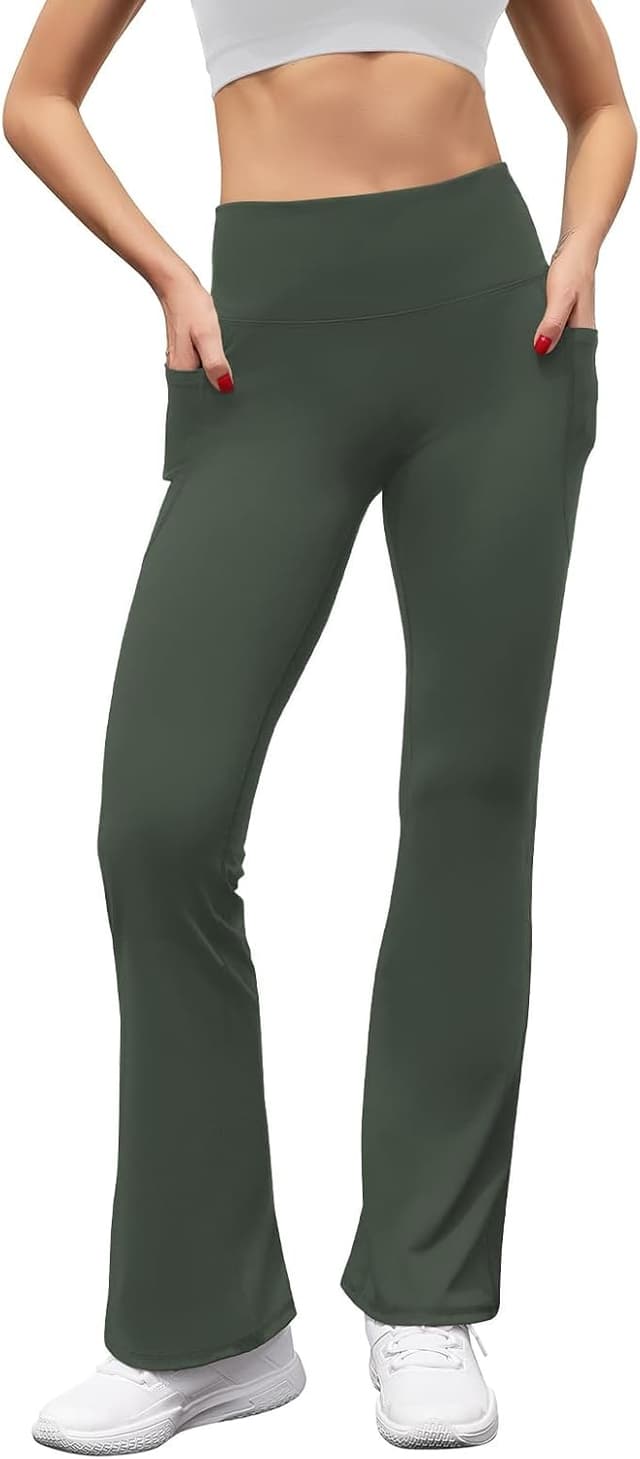 Detalle de Glacspyg Damen-Hose mit Taschen – Yogahose, High Waist & Bootcut für Freizeit und Sport