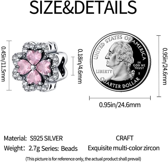 Detalle de KUNSIR Charm Anhänger Damen aus 925 Sterling Silber mit Zirkonia – für europäische Armband- und Ketten-Charmes