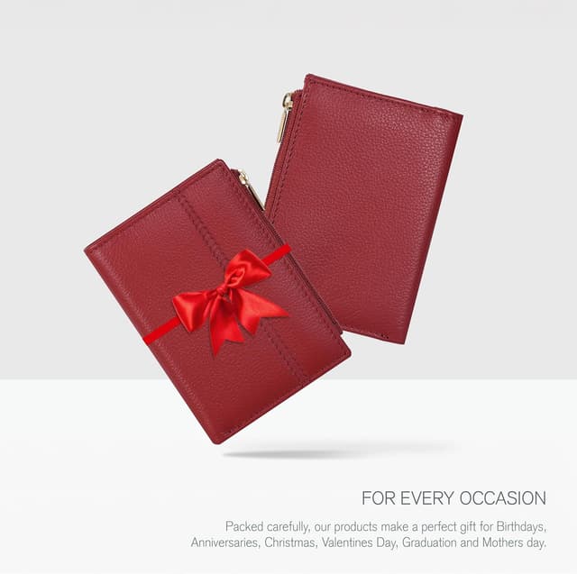 Detalle de Oak Leathers Women’s Full Grain Leather RFID Wallet – Small Bifold Coin Purse with ID & Card Holder (Nappa Red)