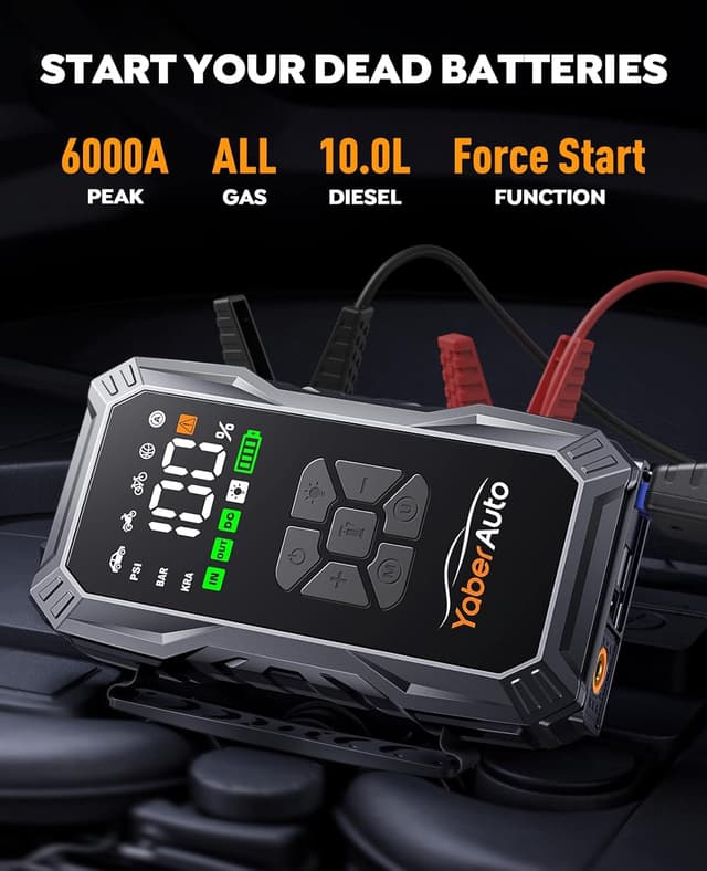 Detalle 2 de YaberAuto Jump Starter Power Pack 6000A (23800mAh) with Air Compressor 160PSI and LED Light