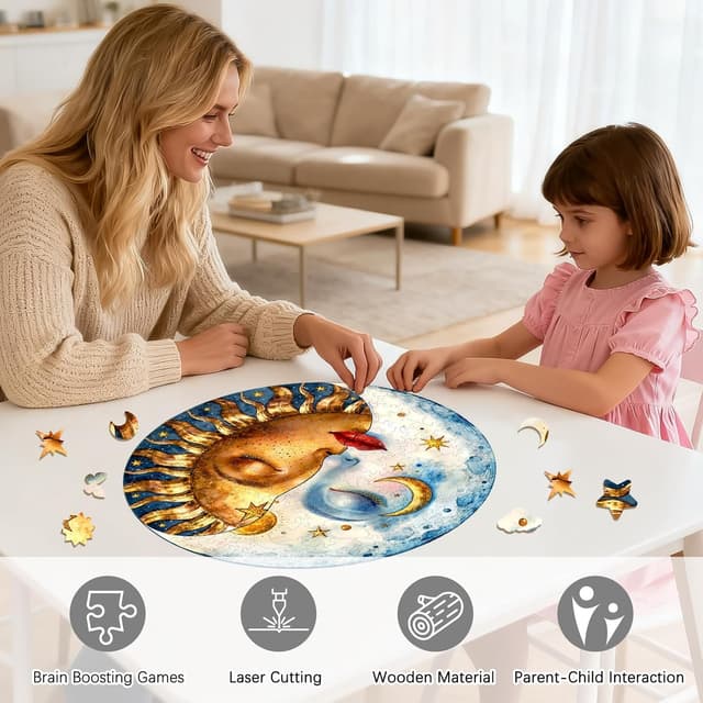 Detalle de Sun and Moon Elements Wooden Puzzles for Adults (200 Pieces) – Circle Puzzle Box