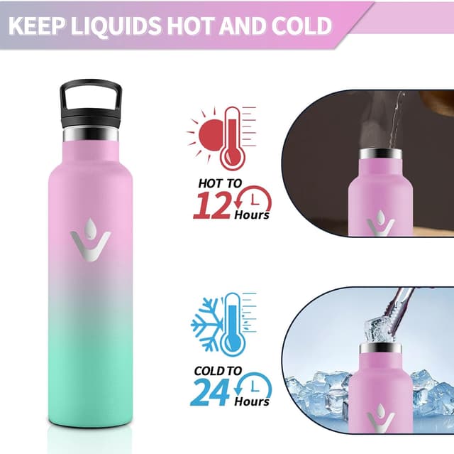 Detalle de Motswedi borraccia termica da 750 ml in acciaio 18/8, senza BPA (rosa chiaro&verde chiaro)