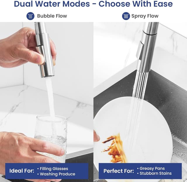 Detalle de DERW Kitchen Tap Kitchen Mixer Tap with 360° Swivel Spout and 2-in-1 Pull-Out Sprayer