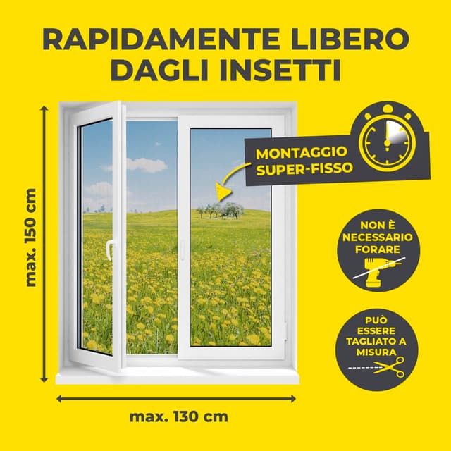 Detalle de EASYmaxx Zanzariera per finestre con Magic Click (tagliabile su misura fino a 150×130 cm, nero) con 12 magneti