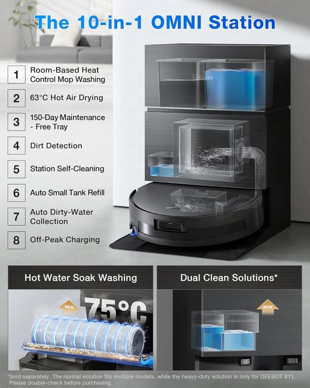 Thumbnail 6 de ECOVACS DEEBOT X11 Pro Omni Robot Vacuum and Mop with 19,500Pa Blast Suction and Auto-Lift Mop