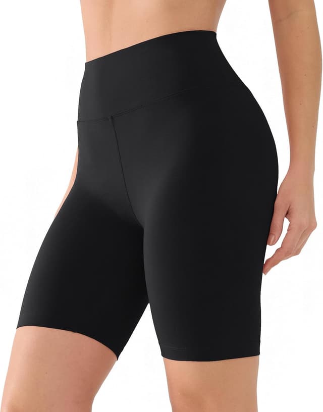 Detalle de VALANDY Creamlush biker shorts for women with 8" high waist (S–5XL) — buttery soft athletic yoga shorts